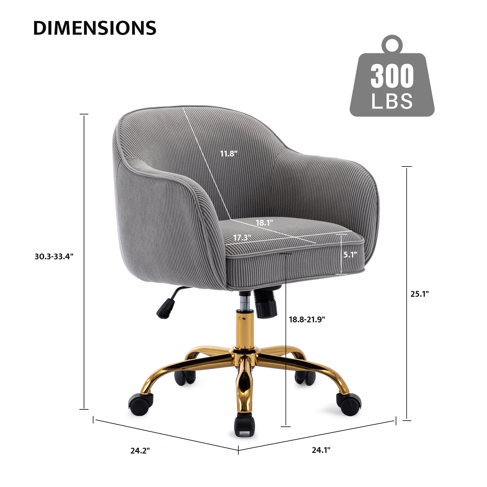 BRILHAMEZ Velvet Office Chair, Ergonomic Desk Chair with Adjustable Height, 360° Swivel, Padded Armrests for Home Office, Gray