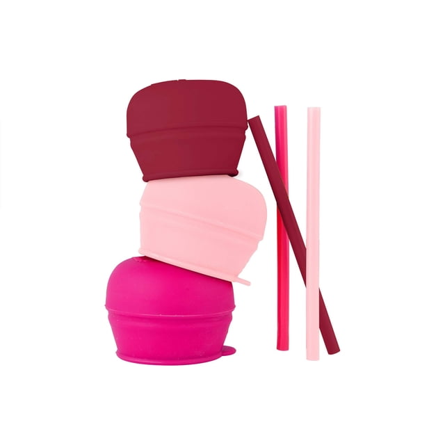 Tapa de Vaso Boon Snug con Popote de Silicona, Paquete de 3, Color Rosa