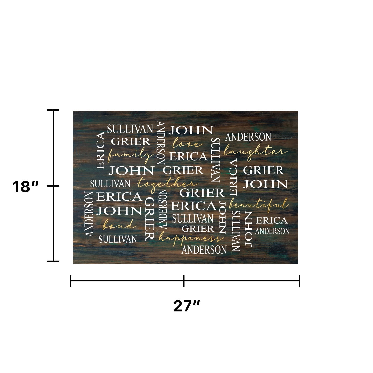 Personalized Planet 27x18 Love Laughter Beautiful Together Happiness Family of 5 Doormat with Custom Names Printed on Brown Rectangular 1/8” Thick Non Slip Mat for Kitchen Hallway Deck or Porch