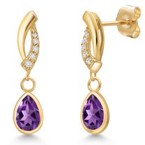 Gem Stone King 14K Yellow Gold Purple Amethyst and Lab Grown Diamond Earrings for Women | 1.33 Cttw | Gemstone February Birthstone | Pear Shape 7X5MM