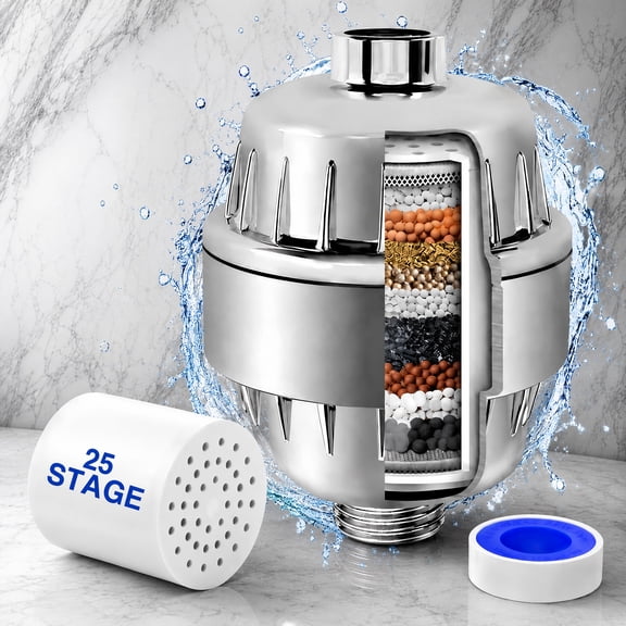 YTAKY Shower Filter, 25 Stage with Replaceable Filter Cartridges, Shower Head Filter Removes Chlorine Fluoride & Heavy Metals, High Output Vitamin C Reduces Dry Skin, Universal for Hard Water
