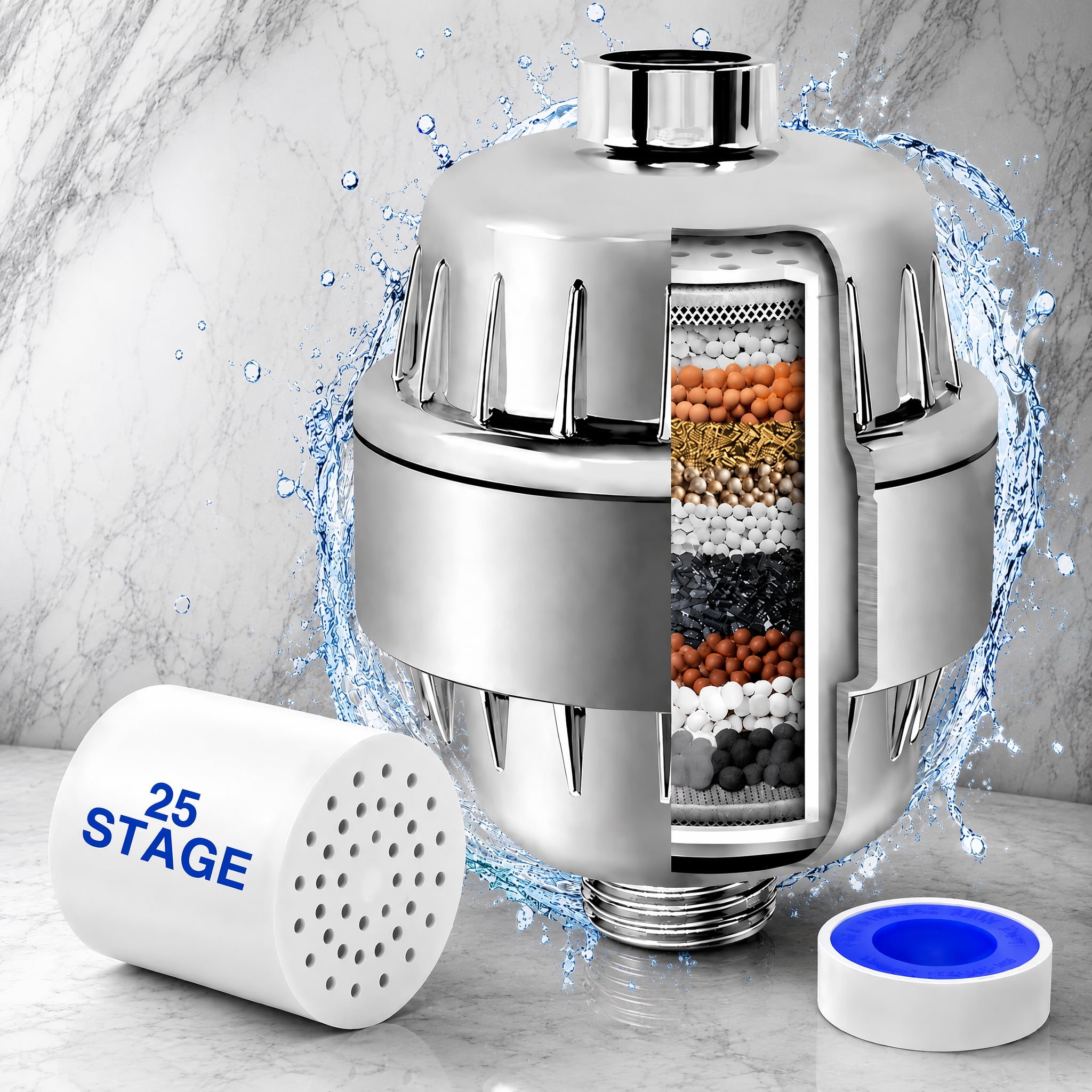 YTAKY 25-Stage Shower Filter with Replaceable Cartridge photo 1
