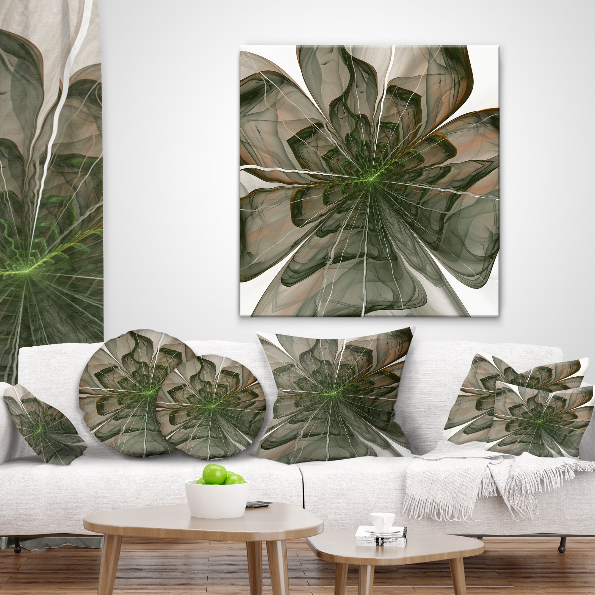 Designart 18" x 18" Contemporary and Modern Black Fractal and Flower Polyester Throw Pillow