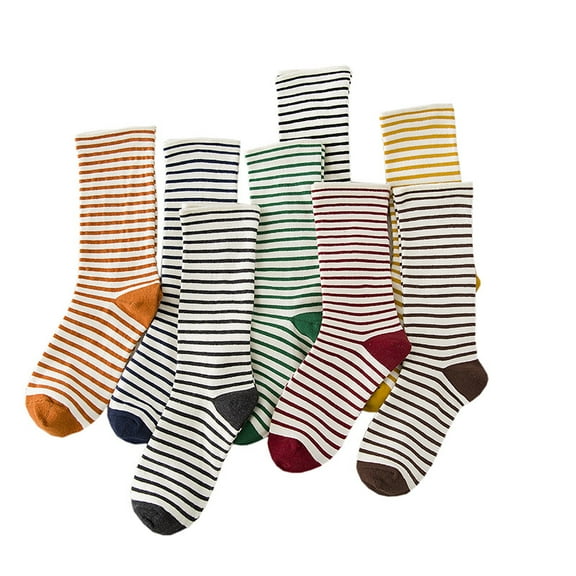 8Pairs Womens Cotton Socks Casual Multicolored Striped Crew Socks