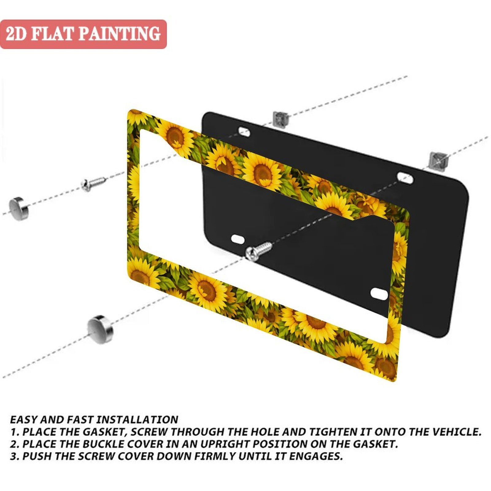 2PC Sunflower License Plate Frame Floral, Cute License Plate Frames for Women, Boho Cottagecore Car Plate Frame, Aesthetic Car Decor, Car Gift  Plate Frame Style 6.3x12.2inch(16x31cm)