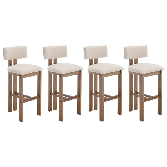 Guyou Modern Bar Stools Set of 4, 30 Inch Counter Height Bar Stools with Curved Backrest, Linen Upholstered Counter Stools, Wooden Kitchen Island Chairs for Kitchen Bar Cafe, Beige