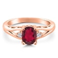thumbnail image 3 of 18K Rose Gold Plated Silver Ruby Red Mystic Topaz and White Lab Grown Diamond 3 Stone Engagement Ring for Women | 1.38 Cttw | Oval 8X6MM | Round 2MM | Gemstone November Birthstone | Size 9, 3 of 6