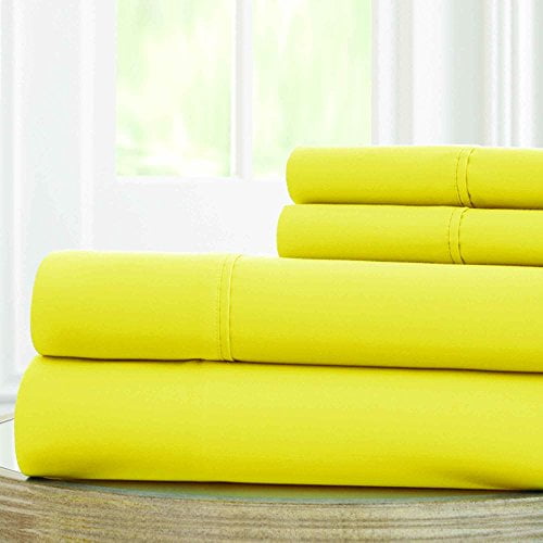 Amrapur Overseas | 1800 Series 100 GSM 4 Piece Solid Microfiber Sheet Set (Yellow, Queen)