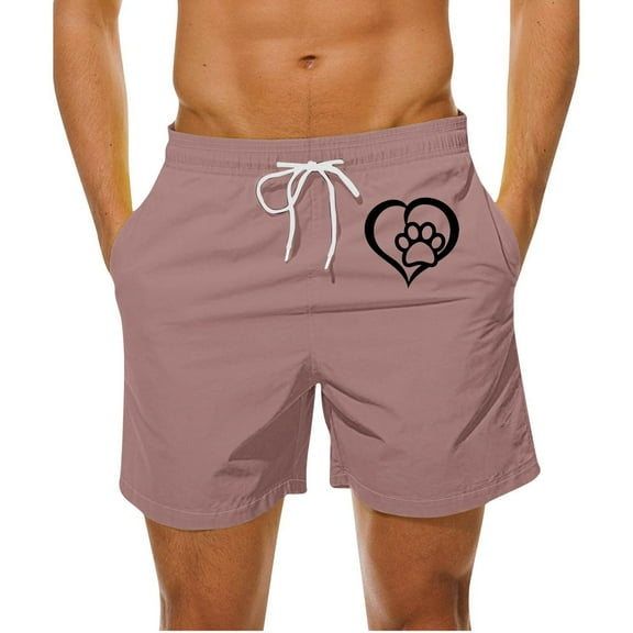 Jalioing Men's Casual Shorts Heart Print Drawstring Waist Sport Shorts Summer Casual Athletic Shorts with Pocket