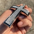 thumbnail image 5 of Big Cross Micro Pave Hip Hop Pendant Micro Pave Flooded Out Silver Tone Black Outline Trim Iced Bling Charm, 5 of 8