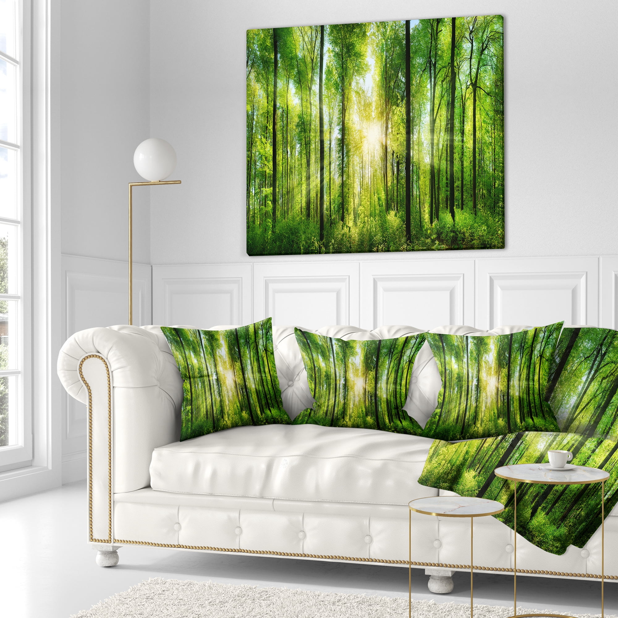 Designart Forest with Rays of Sun Panorama - Landscape Printed Throw Pillow - 16x16