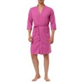 thumbnail image 2 of INSPIRE CHIC Men's Waffle Spa Robe Solid Color Sleepwear Long Sleeves Bathrobe M Rose Red, 2 of 5