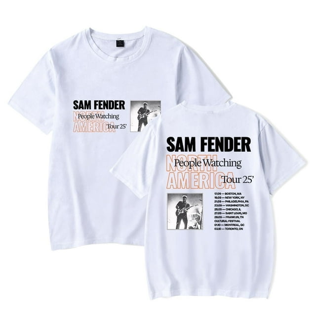 Sam Fender People Watching North America Tour 2025 T-shirt à Manches Courtes en Pur Coton à Col Rond à la Mode pour Hommes et Femmes, Blanc, m