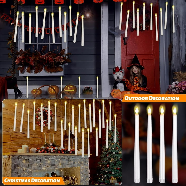 Floating Candles with Wand, Christmas Decorations Flameless Candles with Wand  Remote,12 Candles with 21 Ft String Lights, 3 Light Modes Christmas Tree  Candle for Christmas Theme Parties Birthday Gift