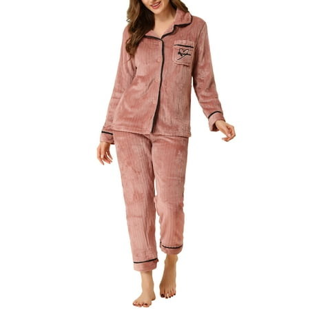 

Unique Bargains Women’s Flannel Pajama Sleepwear Button Down Pj Lounge Sets