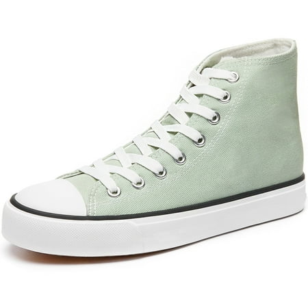 AOMAIS Womens High Top Canvas Sneakers Lace Up Mid Top Canvas Shoes Comfortable Non Slip Walking Shoes Casual Tennis Shoes for Women(Green US7)