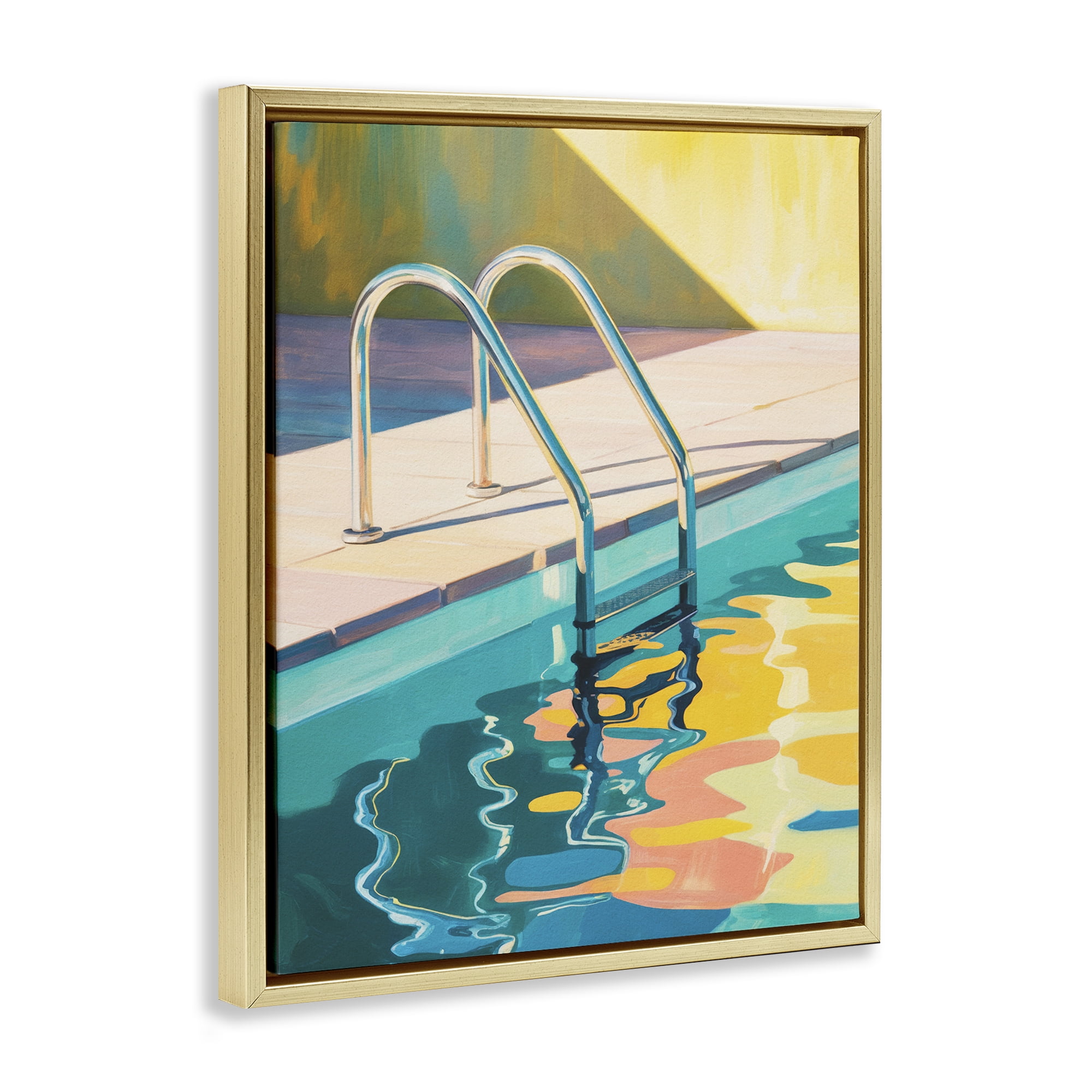 Stupell Industries Pool Ladder At Sunset Gold Framed Floater Canvas Wall Art, design by Andreas Magnusson