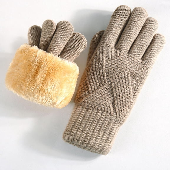 LIBRCLO Womens Winter Gloves Double-layer Velvet Padded Warm Wrap Knitted Gloves