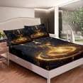 thumbnail image 3 of YST Starry Sky Galaxy Sheet Set with 2 Pillowcases,Astrology Bed Sheets Set,Geometric Stripes Sheets,Modern Abstract Flat Fitted Sheet Soft Breathable Decor,Black Golden Full Size, 3 of 5