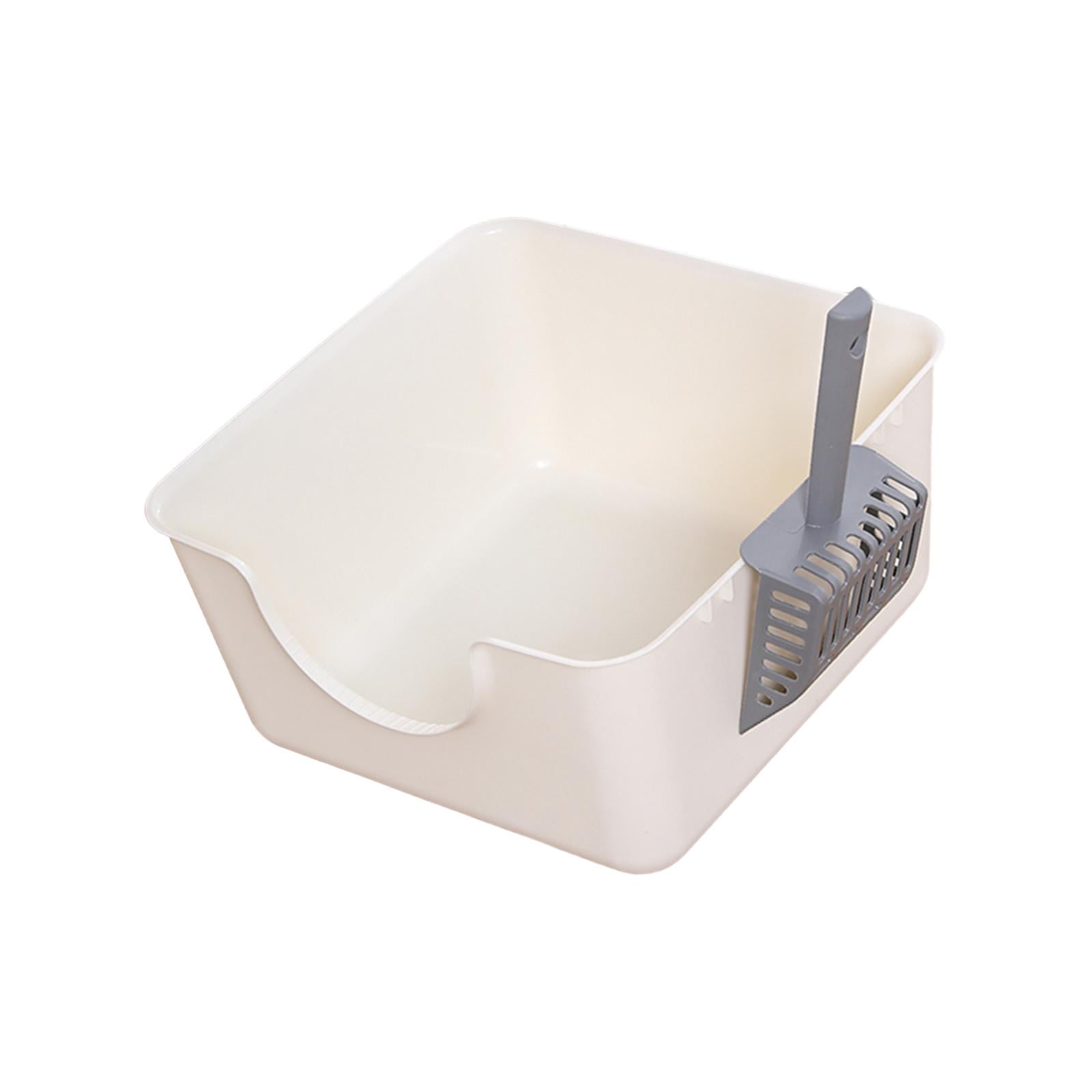 YWMJZEU Cat Litter Box Easy to Clean with Scoop for Indoor Cats Open Top Pet Litter Tray White