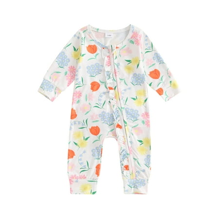 

SANSIWU Infant Baby Girls Autumn Romper Floral Print Zipper Long Sleeve Jumpsuits