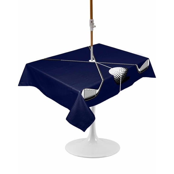 Golf Ball Rectangle Outdoor Tablecloth, Waterproof Table Cloth Cover with Umbrella Hole and Zipper, Navy Blue Monochrome Sport Table Protector for Patio Party Picnic 54"x80"