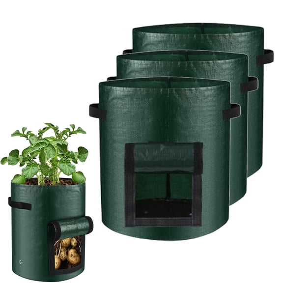 10 Gallon Potato Grow Bag, 3 Pack Fabric Planter Bag with Harvest Window & Handles, Heavy Duty Thickened Nonwoven Pots for Plants Indoor Outdoor