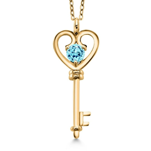 Gem Stone King 18K Yellow Gold Plated Silver Blue Apatite Pendant Necklace for Women | 0.50 Cttw | Gemstone Birthstone | Round 5MM | With 18 inch Silver Chain