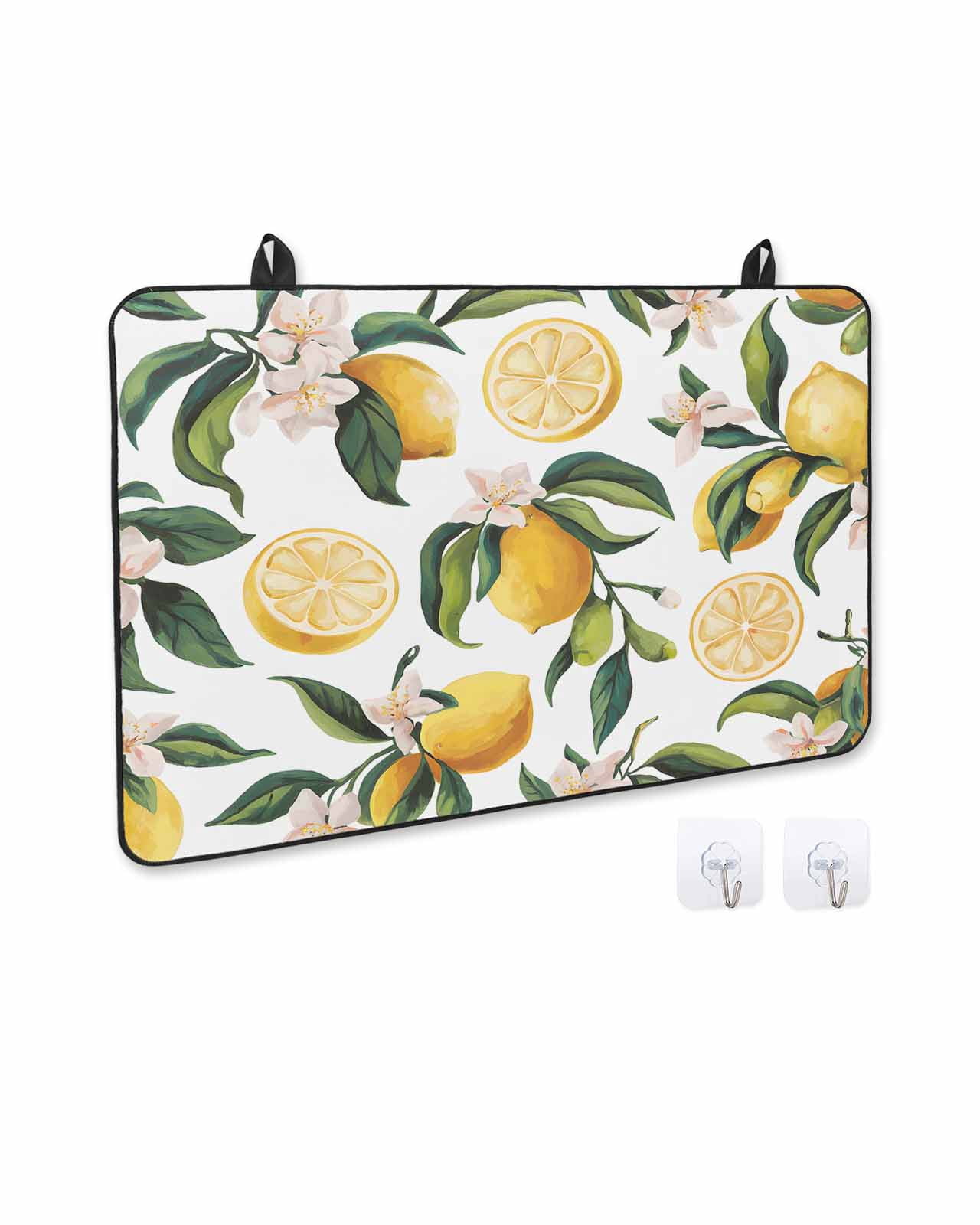 nqOlkjepod Large Induction Cooktop Protector Mat 24"x21", Lemon Stove Top Covers for Electric Stove, Yellow Fruit Watercolor Modern Flower Leaf Stove Burner Cover Mats, Glass Top Stove Cover