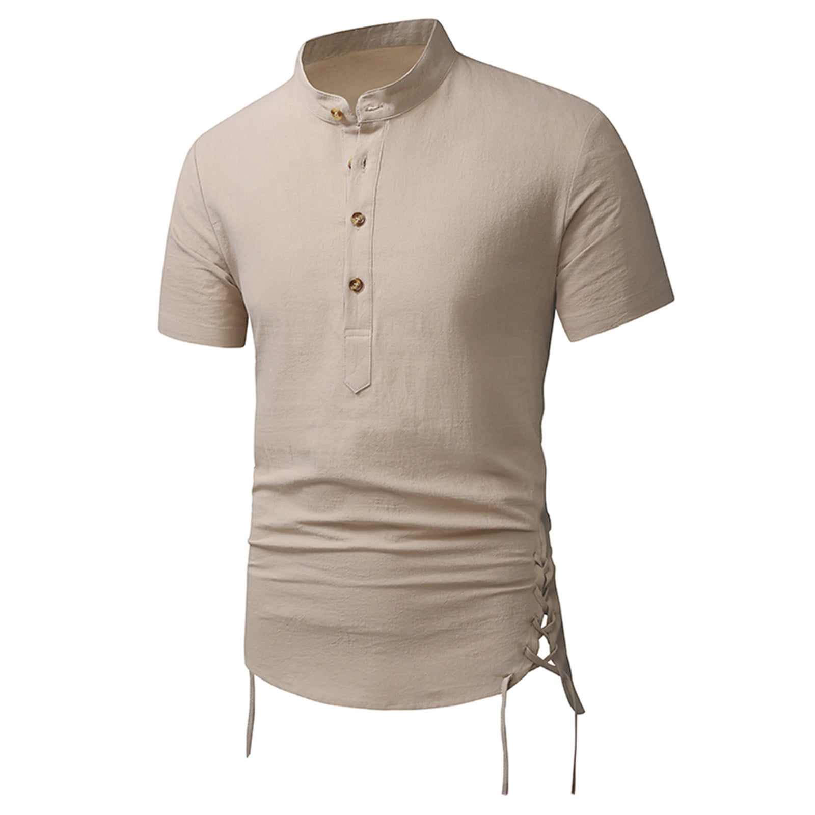 VSSSJ Mens Cotton Short Sleeve Pullover Shirts Loose Fit Side Slit