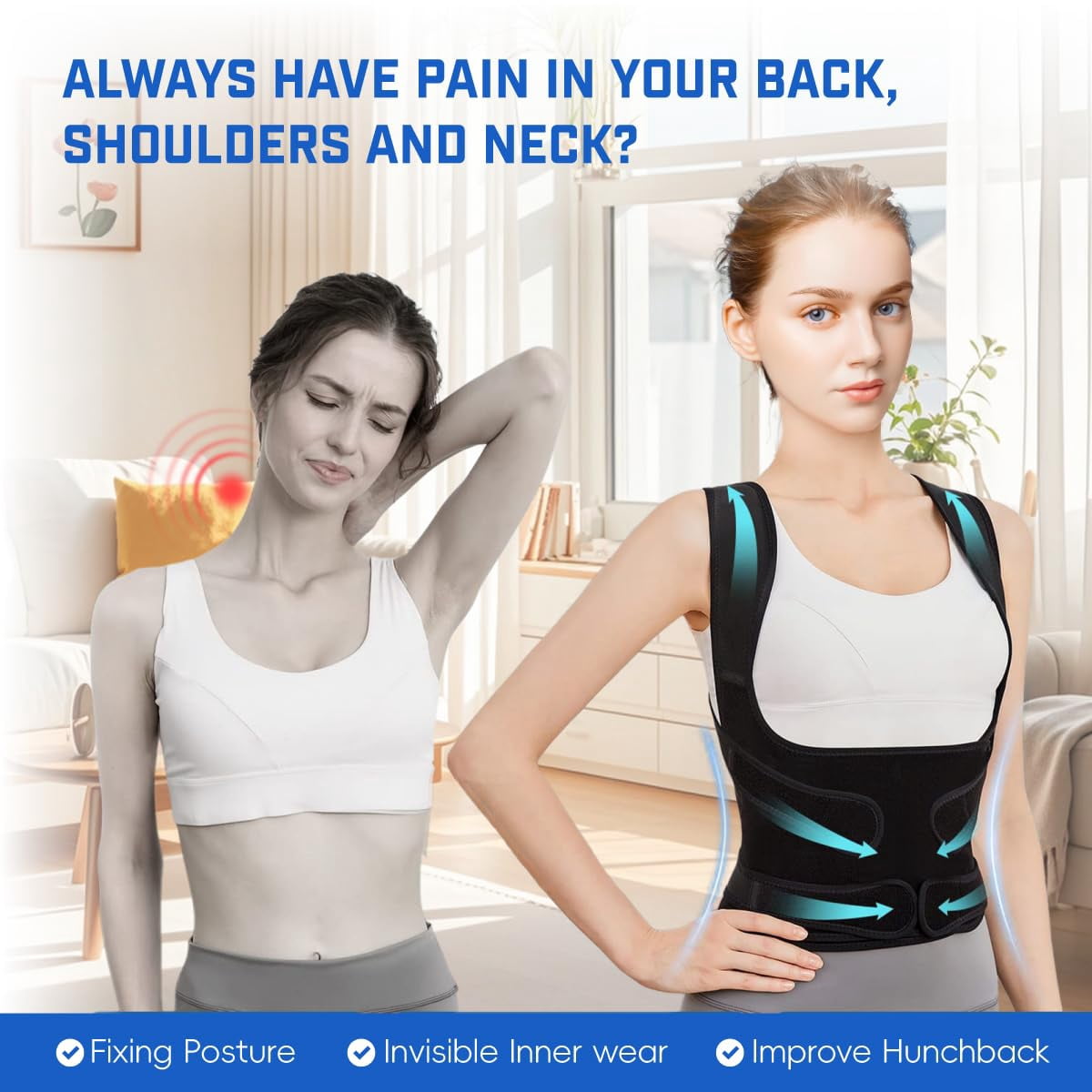 Back Brace Posture Corrector for Women & Men, Adjustable Shoulder Straightener with Full Back Support, Relief for Upper and Lower Back Pain, Scoliosis, Hunchback & Spine Alignment