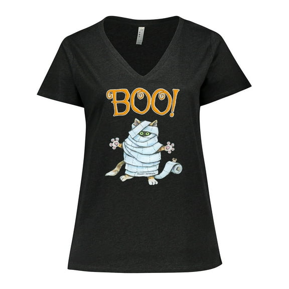 Inktastic Boo with Mummy Cat Women's Plus Size V-Neck T-Shirt
