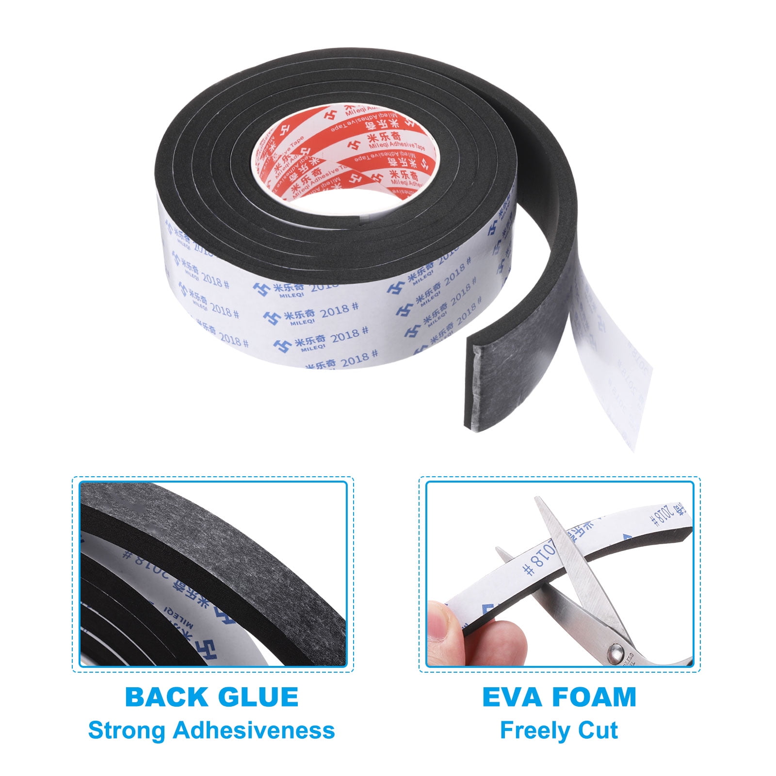 REGALWOVEN 2m/6.6ft Sealing Foam Tape 5cm Wide 8mm Thick Single Sided Weather Stripping Door Seal Strip Black, 2Roll