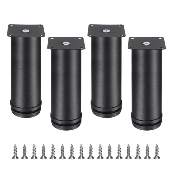 6 Inch Furniture Legs, Adjustable Round Cabinet Legs, Replacement Corner Feet Extenders for Sofa, Pack of 4, Black