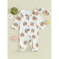 thumbnail image 2 of Liacowi Baby Girls Halloween Jumpsuits Infant Halloween Clothes Pumpkin Flower Print Long Sleeve Footies Romper Newborn Fall Playsuit with Headband, 2 of 9