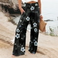 thumbnail image 4 of Mlqidk Womens Pants Casual High Waist Yoga Pants Dressy Wide Leg Cotton Linen Trouser Plus Size Loose Floral Print Pants with Pocket Black L, 4 of 5