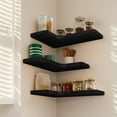 thumbnail image 2 of Floating Corner Shelves Set of 3, Solid Wood Picture Wall Shelf, Floating Shelves for Storage for Bedroom Kitchen Bathroom Living Room (Black), 2 of 15