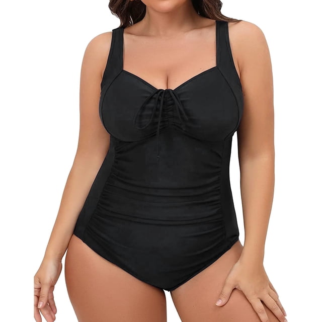 Traje de baño de una pieza Prolriy para mujer, nuevo traje de baño de 2024, multicolor, con tirantes, sin espalda, liso, conservador, talla grande, bikini, traje de baño para mujer, negro, XL