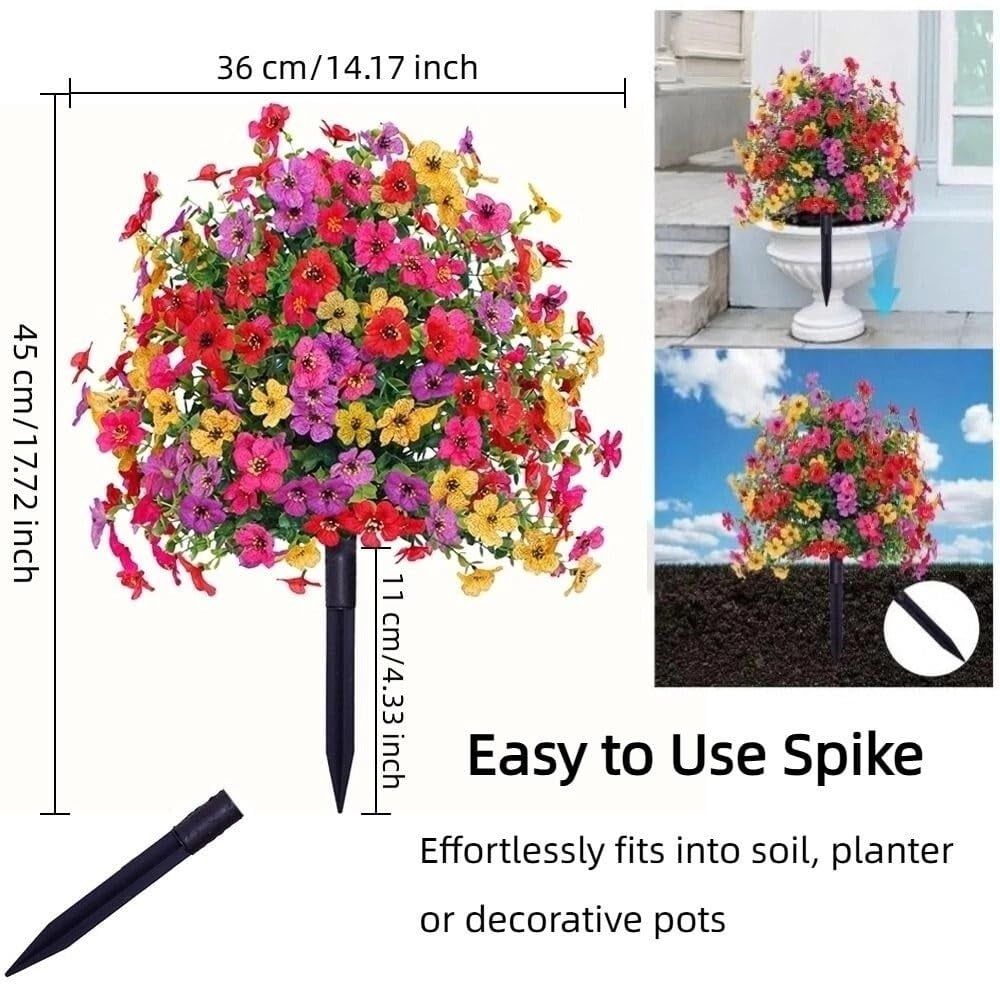 UV Resistant Artificial Outdoor Flowers, 22"  Faux Flowers with Ground Stakes for Outdoor Yard & Lawn, Farmhouse Porch Patio Wedding Decor