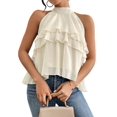 thumbnail image 4 of Women'S Layered Ruffle Hem Sleeveless Halter Chiffon Blouse Flowy Tank Tops Color XXL, 4 of 9