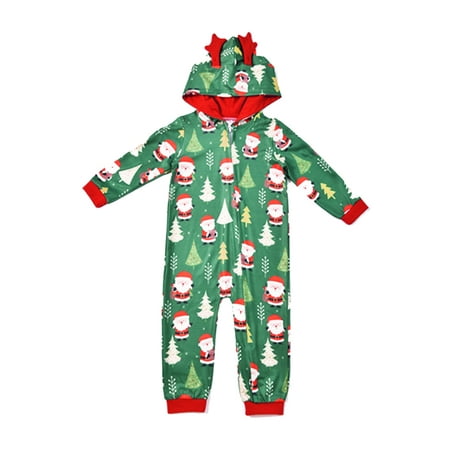 

Gureui Parent-child Christmas Printing Jumpsuit Long Sleeve Zip Up Hooded Pajamas Overalls Men/ Women/ Kids/ Babies