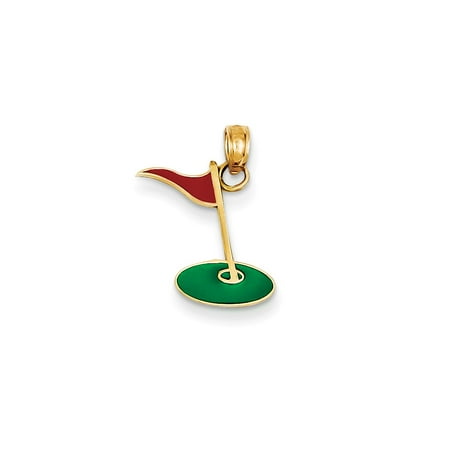 - 14k Gold Enameled Golf Flag Green Charm