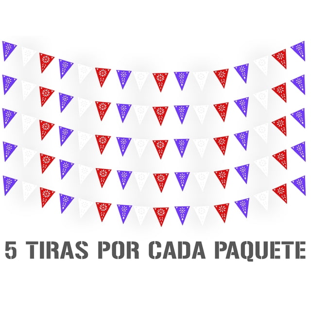 Banderin Calado Religioso DECORAMEC PAPEL PICADO 5 tiras de 8 metros diseño religioso Flores morado blanco rojo
