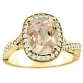 thumbnail image 1 of 14K Yellow Gold Natural Morganite Halo Ring Cushion 9x7mm Diamond Accent 1/2 inch wide, size 5, 1 of 2