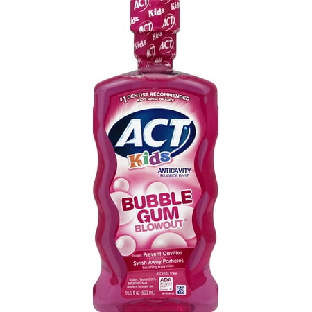 (2 pack) ACT Kids Bubble Gum Blowout Anticavity Fluoride Rinse, (The Best Mouthwash For Gums)