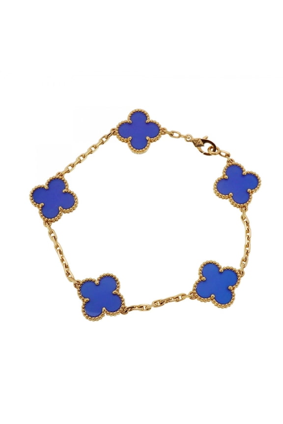Pre-Owned Van Cleef & Arpels Alhambra Bracelet in 18KYG Yellow Gold and Blue Agate for Women