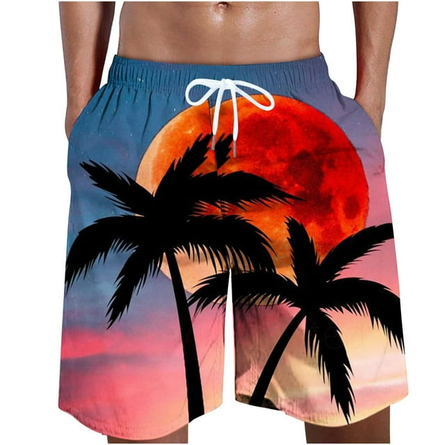 WAENQINLA Swimming Trunks for Men Casual Elastic Wiast Beach Shorts Quick Dry Drawstring Board Shorts Vacation Palm Tree Pattern Surfing Beachwear Deals of The Week
