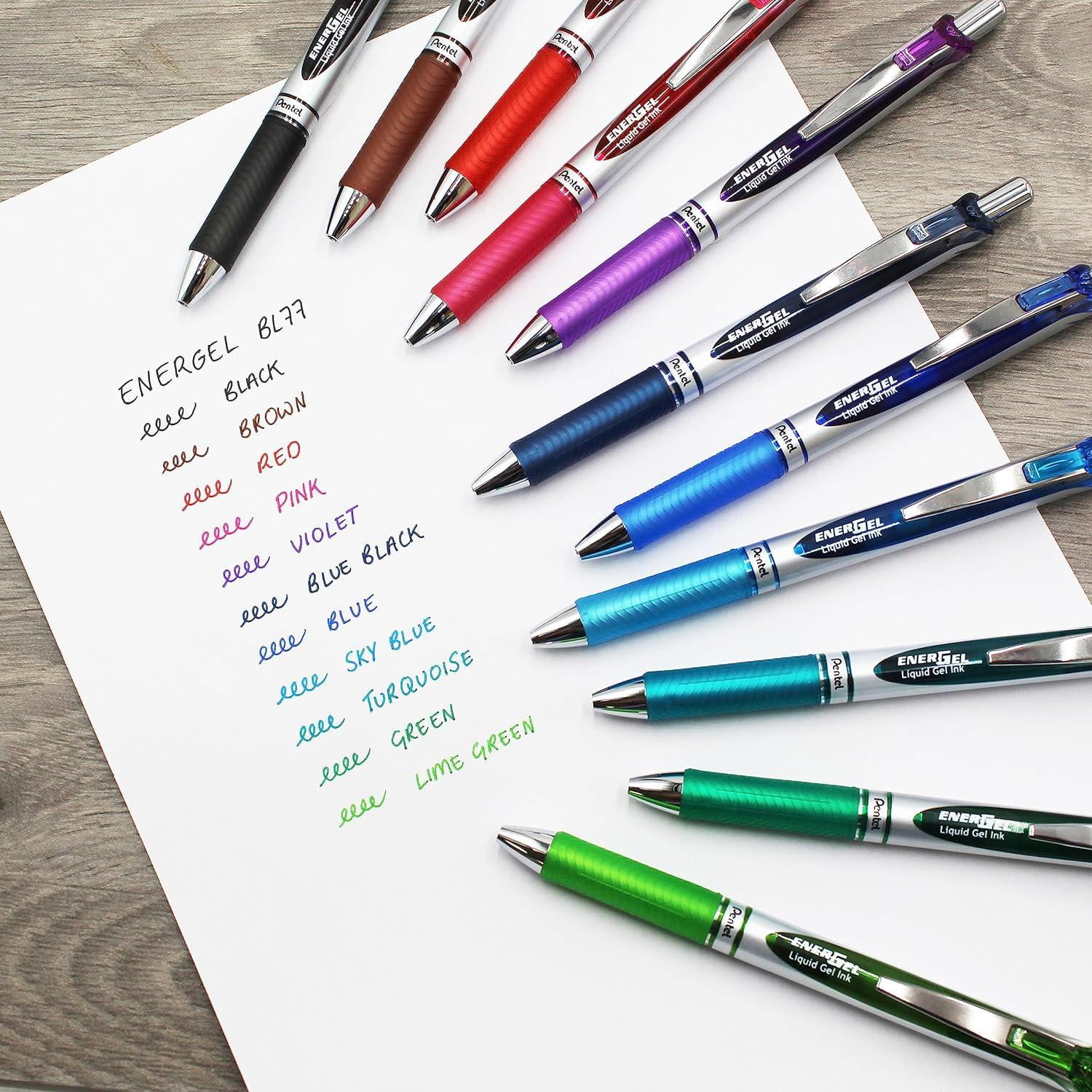 Pentel Energel BL77 Retractable Gel Ink Rollerball Pen - 0.7mm - 54% Recycled - Blue - Pack of 12 in Pillow Packaging