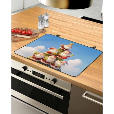 

Christmas Santa Stove Top Covers for Electric Stove Heat Insulation Fireproof Glass Cooktop Cover Counter Top Glass Stove Cover for Prevent Scratches 29 x21 Xmas Blue Snowflake Santa Tree