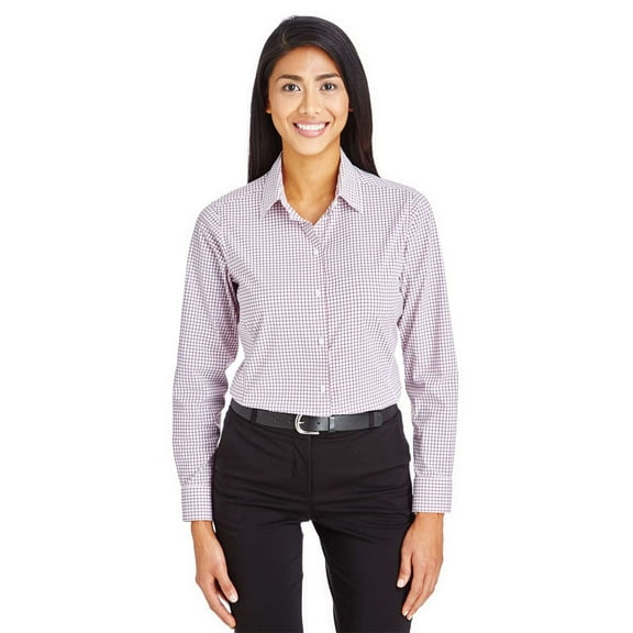 Devon & Jones DG540W Women's CrownLux Performance Micro Windowpane Woven Dress Shirt-BURGUNDY/ WHITE-2XL